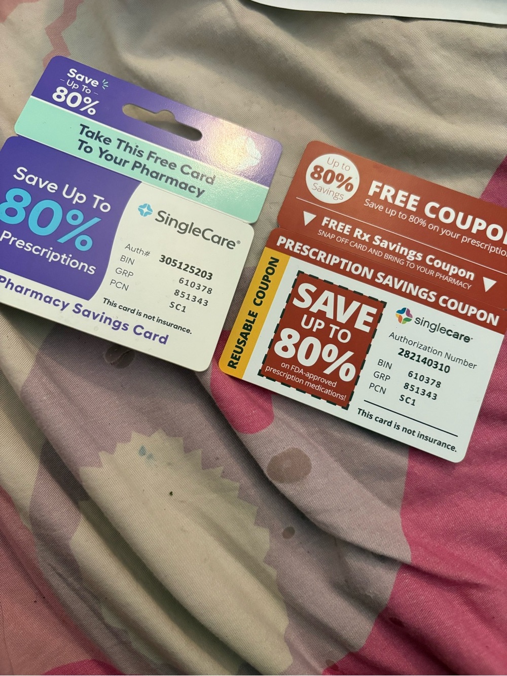 SingleCare Savings Cards Set - Purple/Teal and Red/Orange